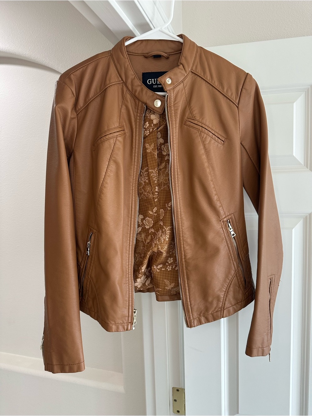 GUESS caramel Faux Leather Moto Jacket